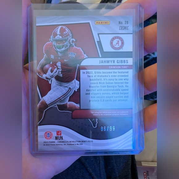 JAHMYR GIBBS '23 Panini Chronicles Draft Picks - Revolution #28 Cosmic /99 (RC) - Picture 3 of 4